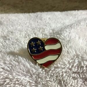 Patriotic Heart Flag Enamel Pin - Red White Blue